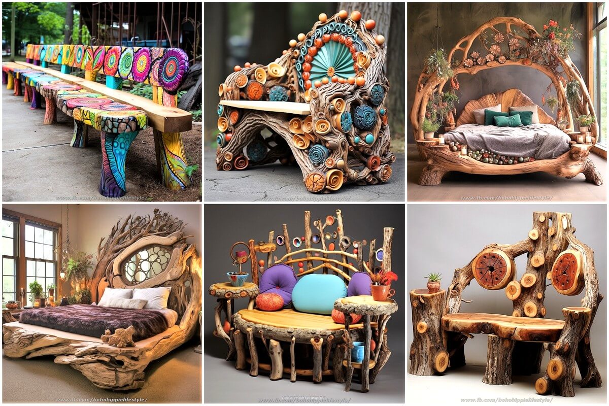 bohemian style wood log furniture